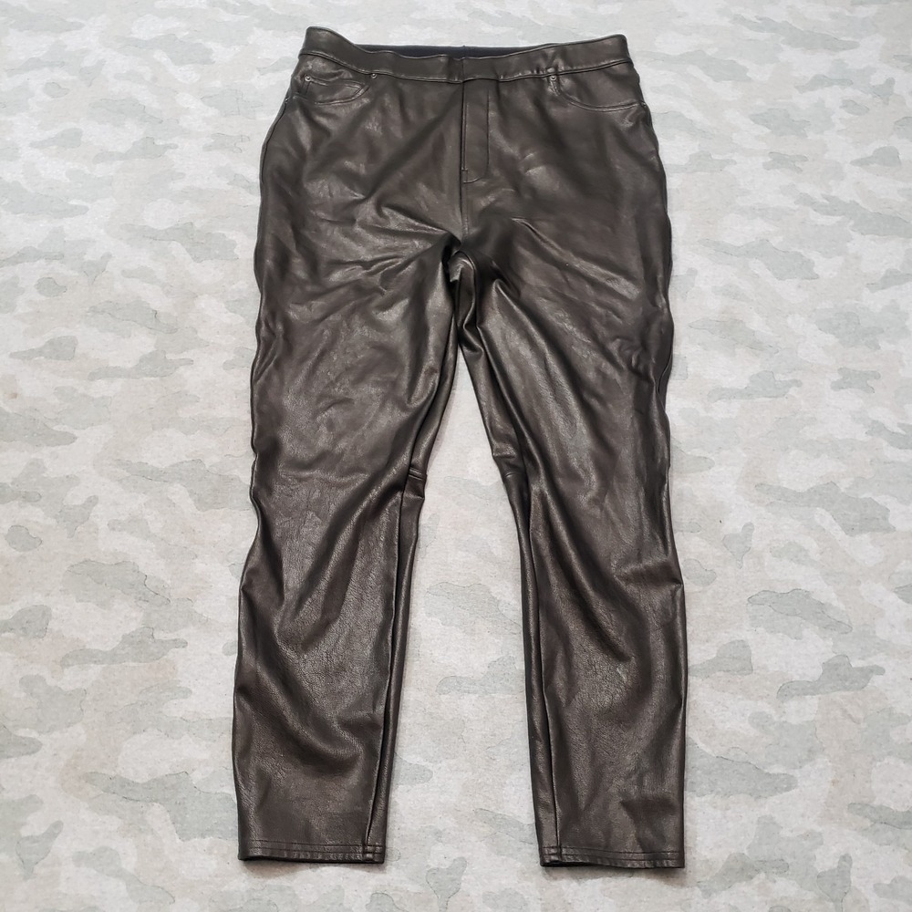 Spanx Pants Womens XL Brown Faux Leather Pockets